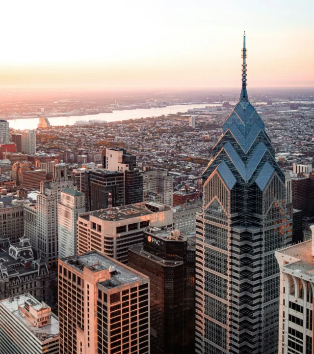 areal view of center city Philadelphia. SSU serves Philadelphia and beyond.